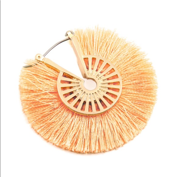 FRINGED THREAD HOOP EARRINGS - PEACH - Picture 2 of 2